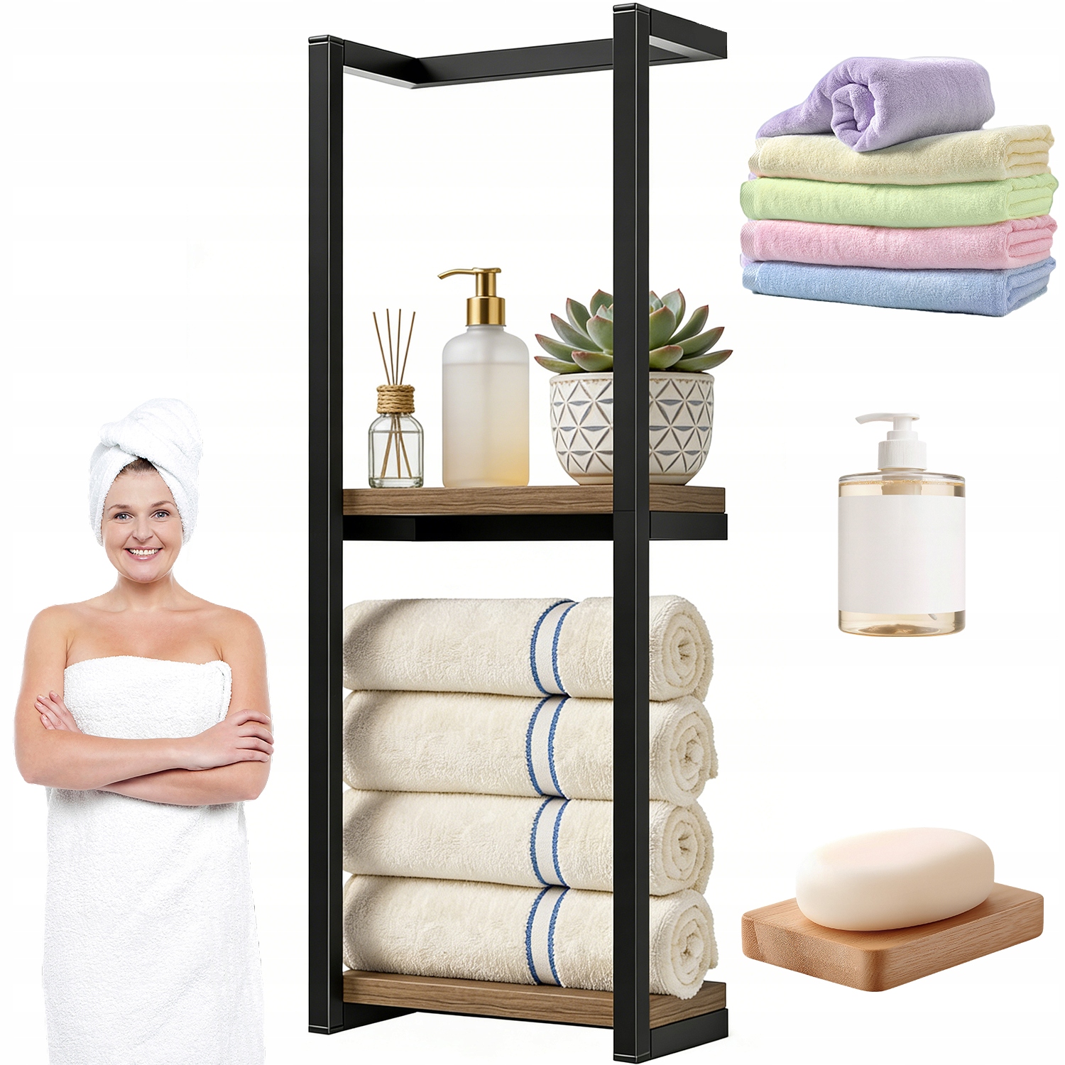 Koupelnový Věšák Na Ručníky Držák Loft Dřevo Kov Pion 77 cm