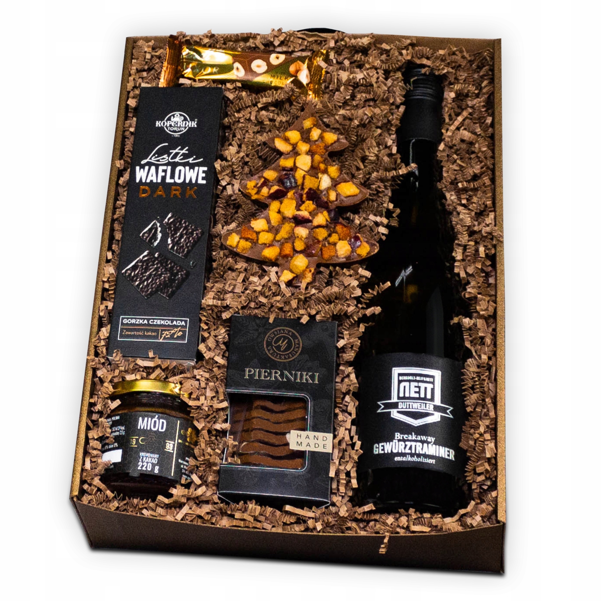 Elegantní dárková sada Christmas Box sladkosti, víno, med, perníky