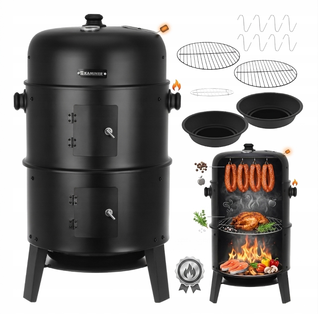 Uhlíkový gril s krytom Záhradná udiareň Záhradný teplomer 3v1 Udiareň