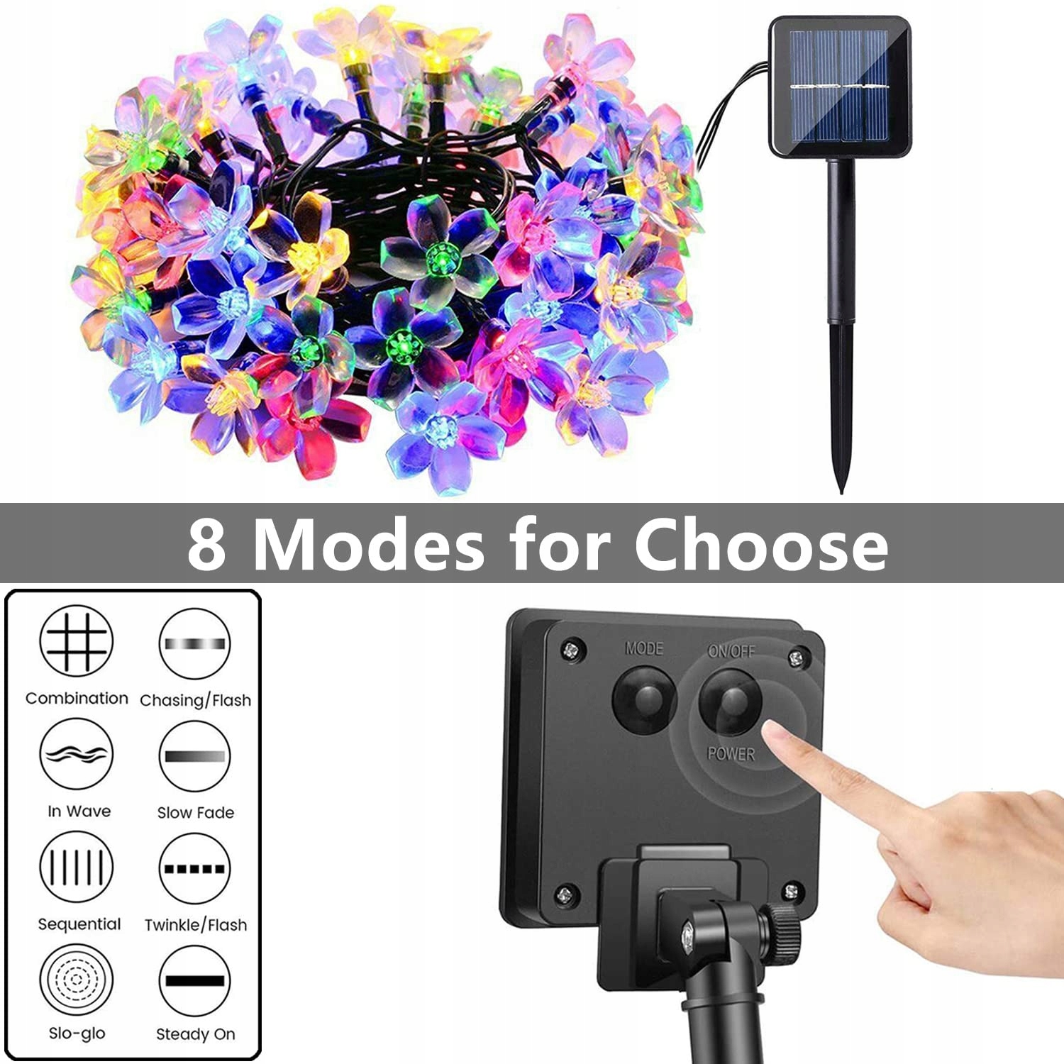 TIYUPA 50LED Solarna Girlanda Ogrodowa 7M Wodoodporna 8 Trybów — miniatura 4