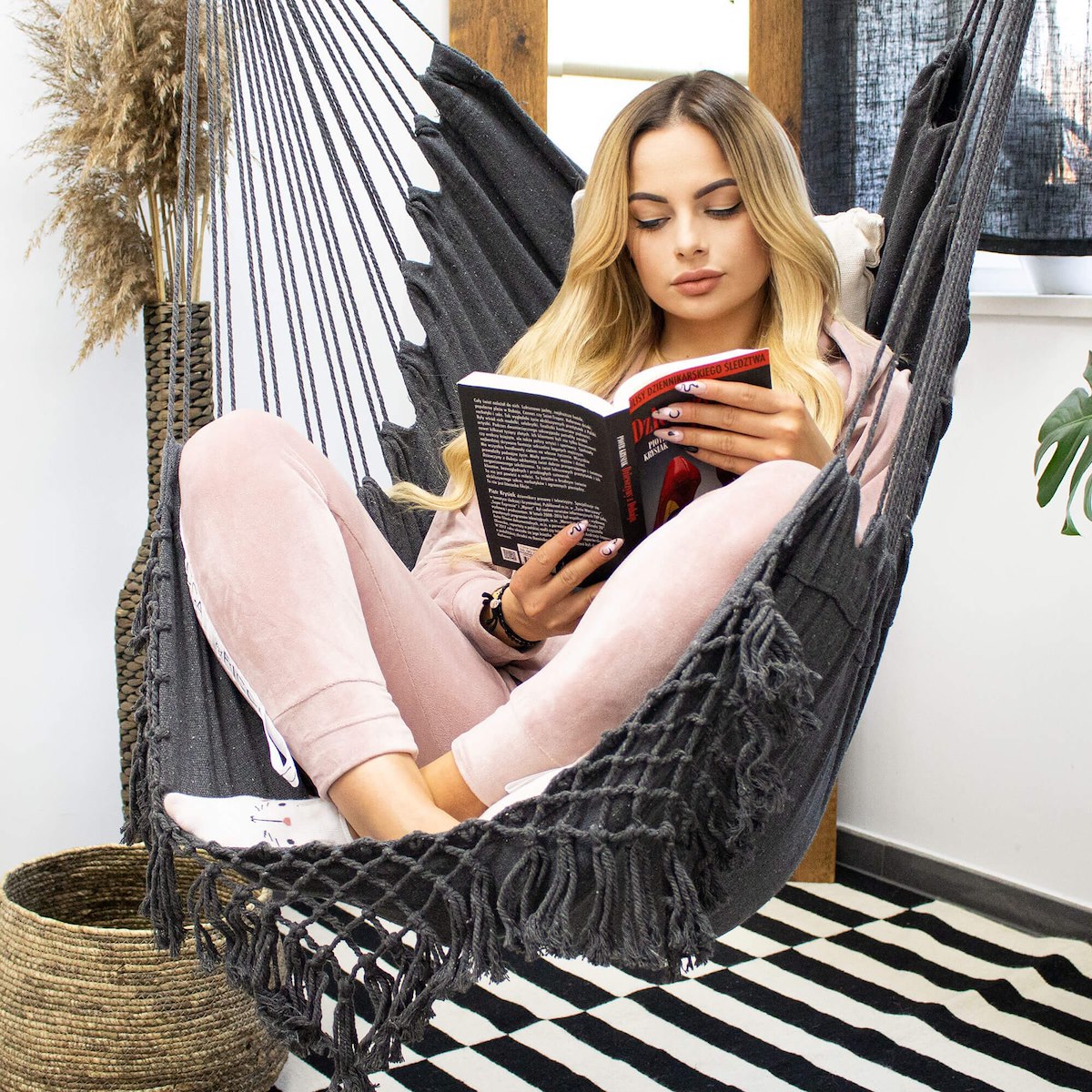 FOTEL WISZĄCY OGRODOWY BRAZYLIJSKI BUJANY HUŚTAWKA HAMAK KOKON + 2 PODUSZKI Wysokość maksymalna 130 cm