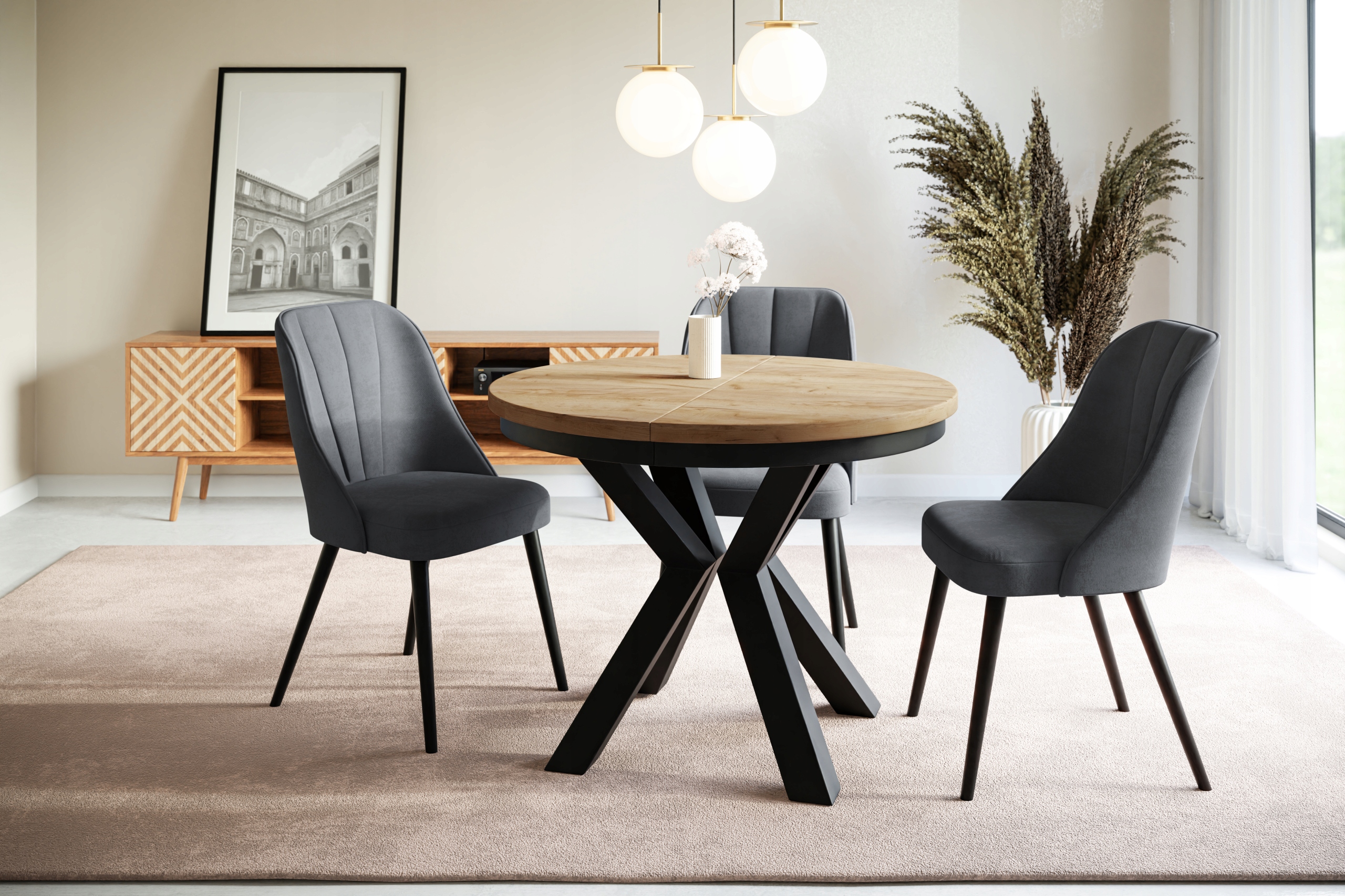 Stół rozkładany Fi 120/200 LOFT OKRAGŁY nogi metal Kształt blatu okrągły