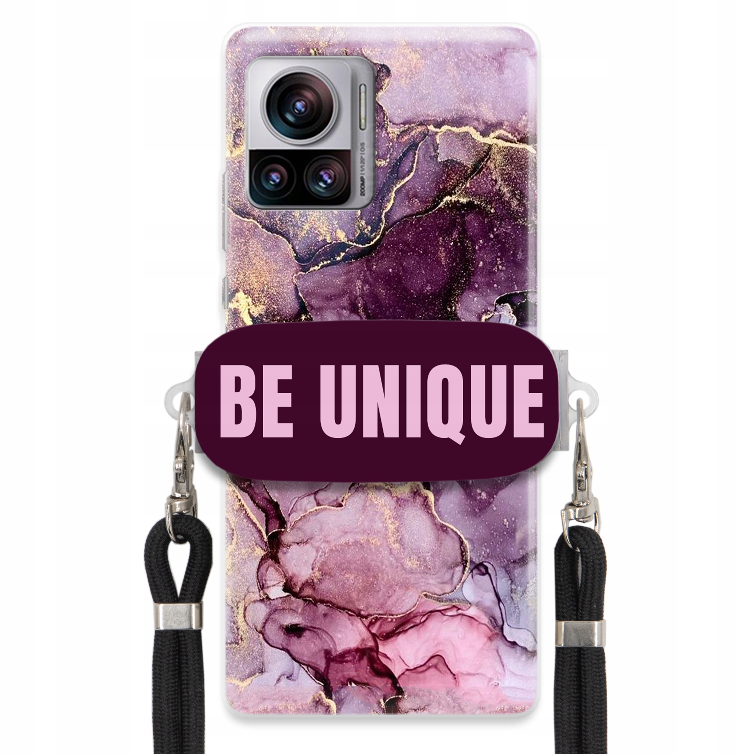 Puzdro pre Motorola Edge 30 Ultra držiak na šnúrku Čierny fialový mramor