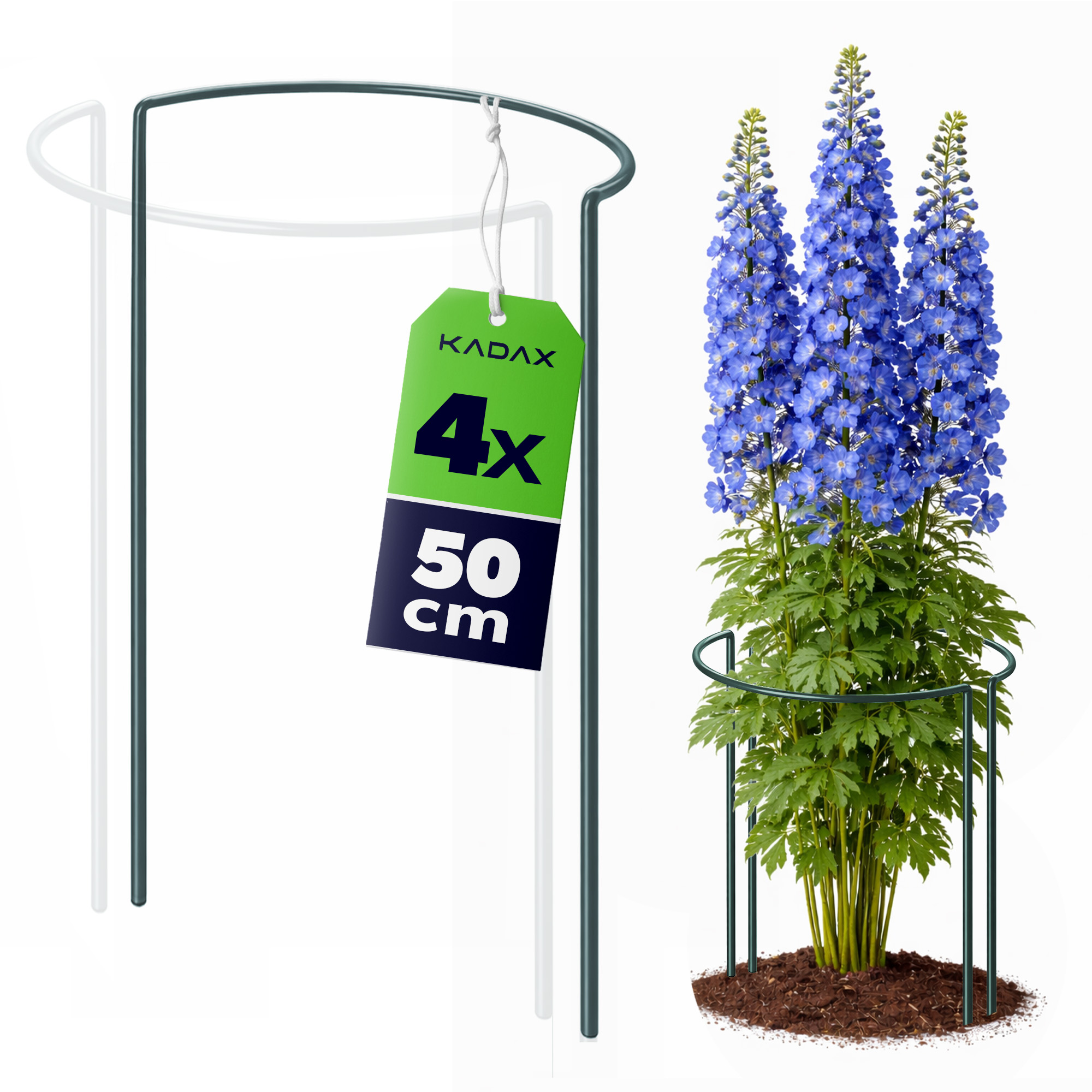 4 SZT. PODPORA DO ROŚLIN 50 cm HORTENSJI RÓŻ KWIATÓW METALOWA PÓŁOKRĄGŁA