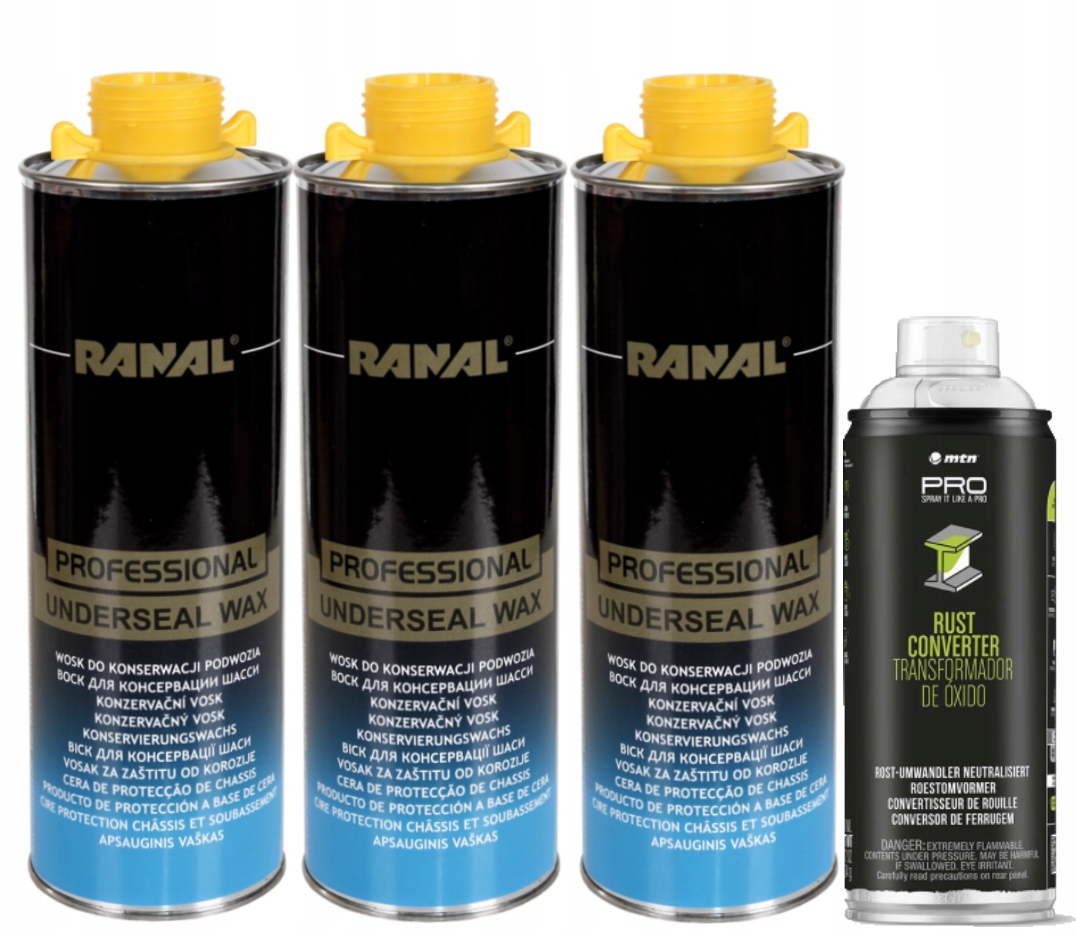 3x Vosk Na Údržbu Podvozku 1L 1x Prostředek na rez 400 ml