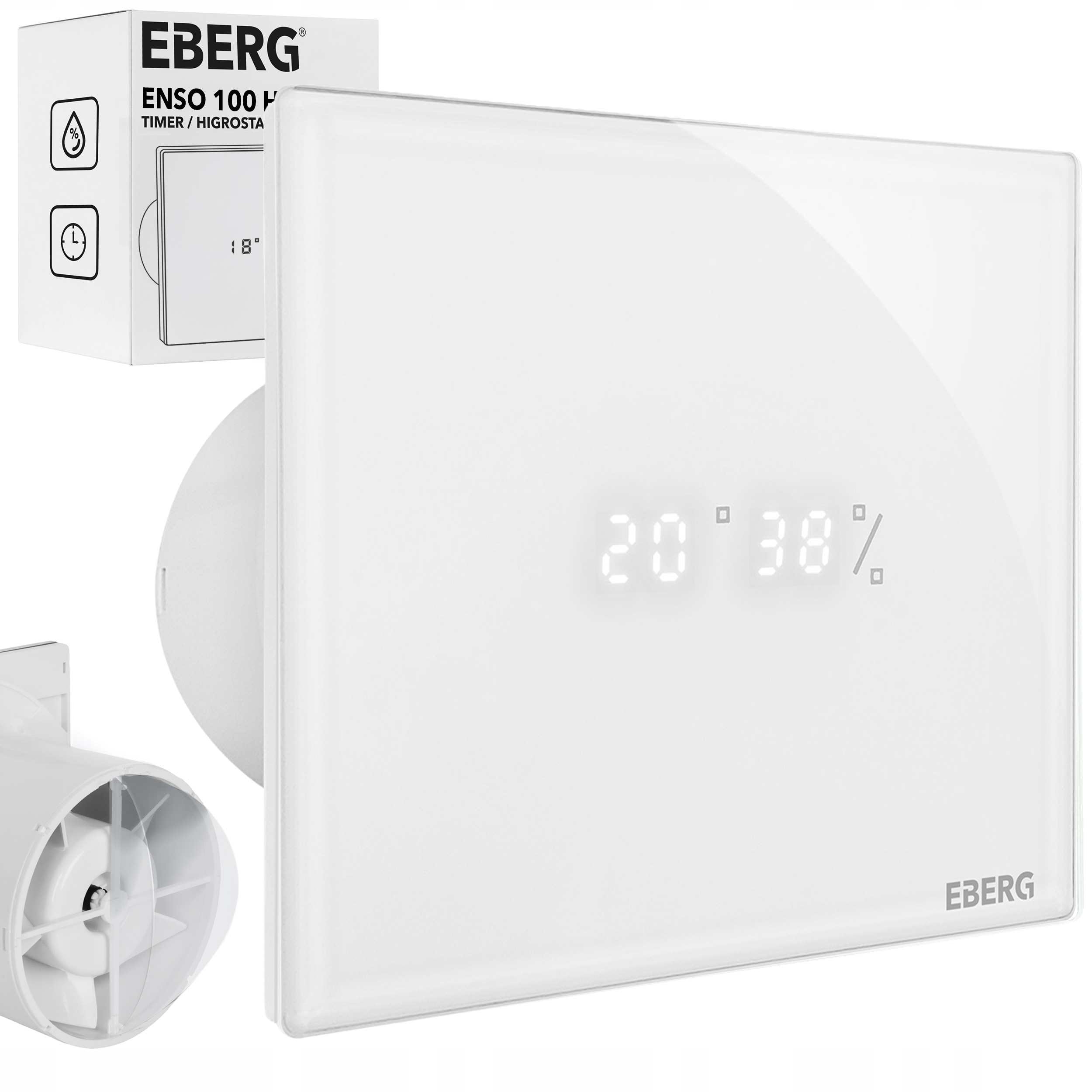 Wentylator łazienkowy Enso 100 szklany biały Led Higrostat Timer +Klapa