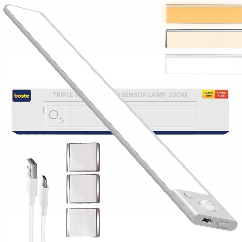 BOSTE LAMPKA LED NOCNA Z CZUJNIKIEM RUCHU I ZMIERZCHU MAGNETYCZNA AUTO 60CM