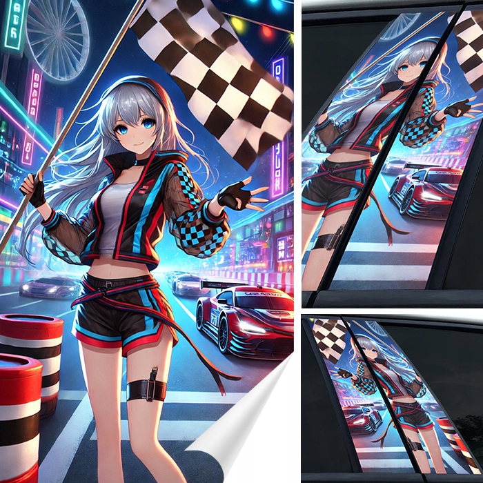 2x Samolepka na sloupek Sloupky dveří auta Japonsko Anime Manga 50x30