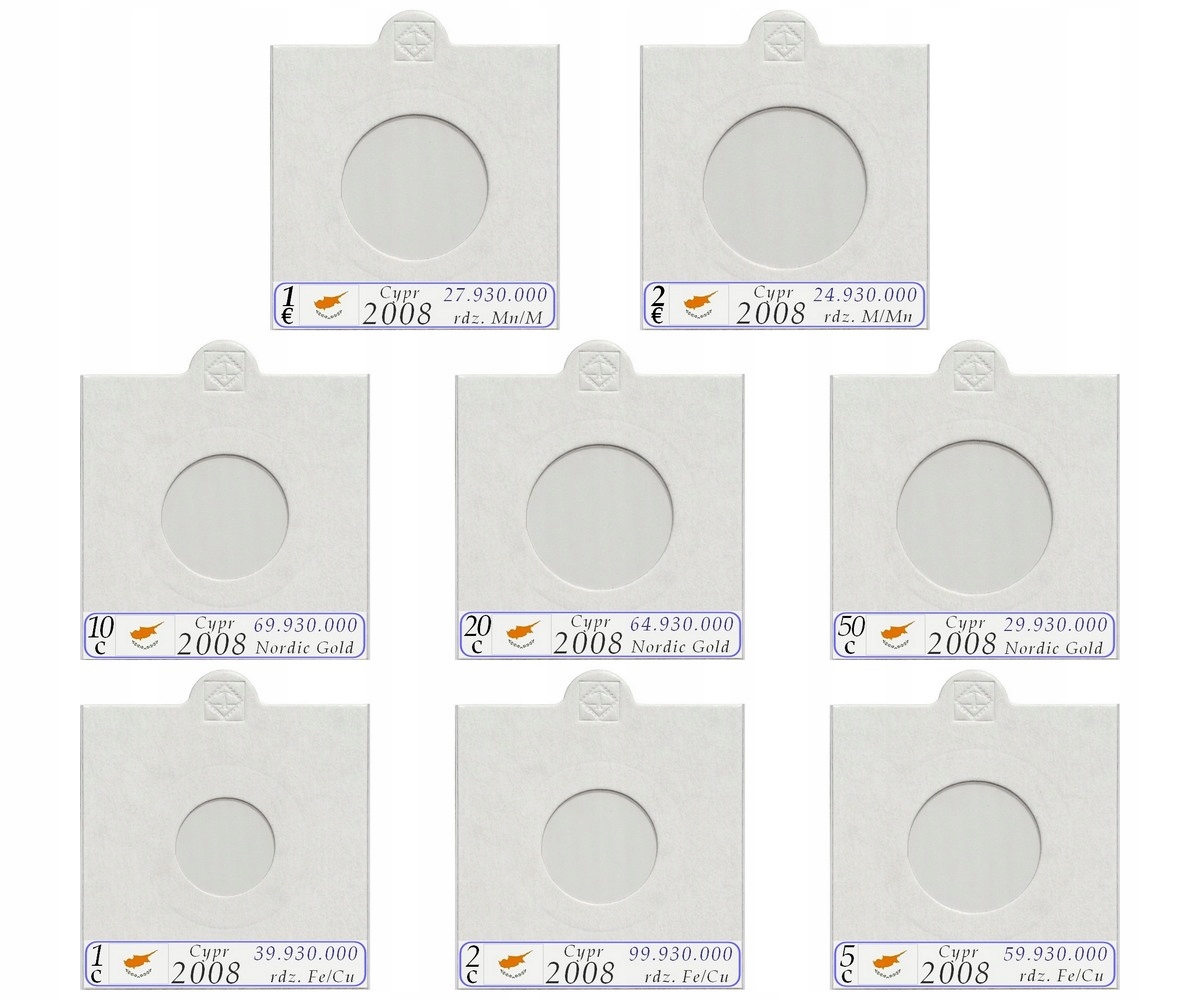 Sada 104 držáků na euromince Kypr popisy
