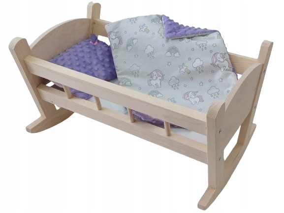 KOŁYSKA DLA LALEK DREWNIANA + POŚCIEL