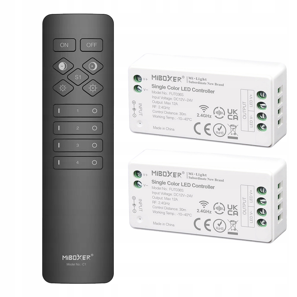 2X Ovladač Dálkový Ovladač Zónový Stmívač MiBOXER 288W Black C1+ FUT036S