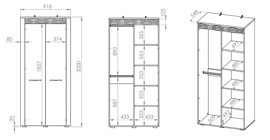 Szafa 2- Drzwiowa 2D 92 cm Dąb Artisan ARTEMIS ML Głębokość mebla 55.1 cm