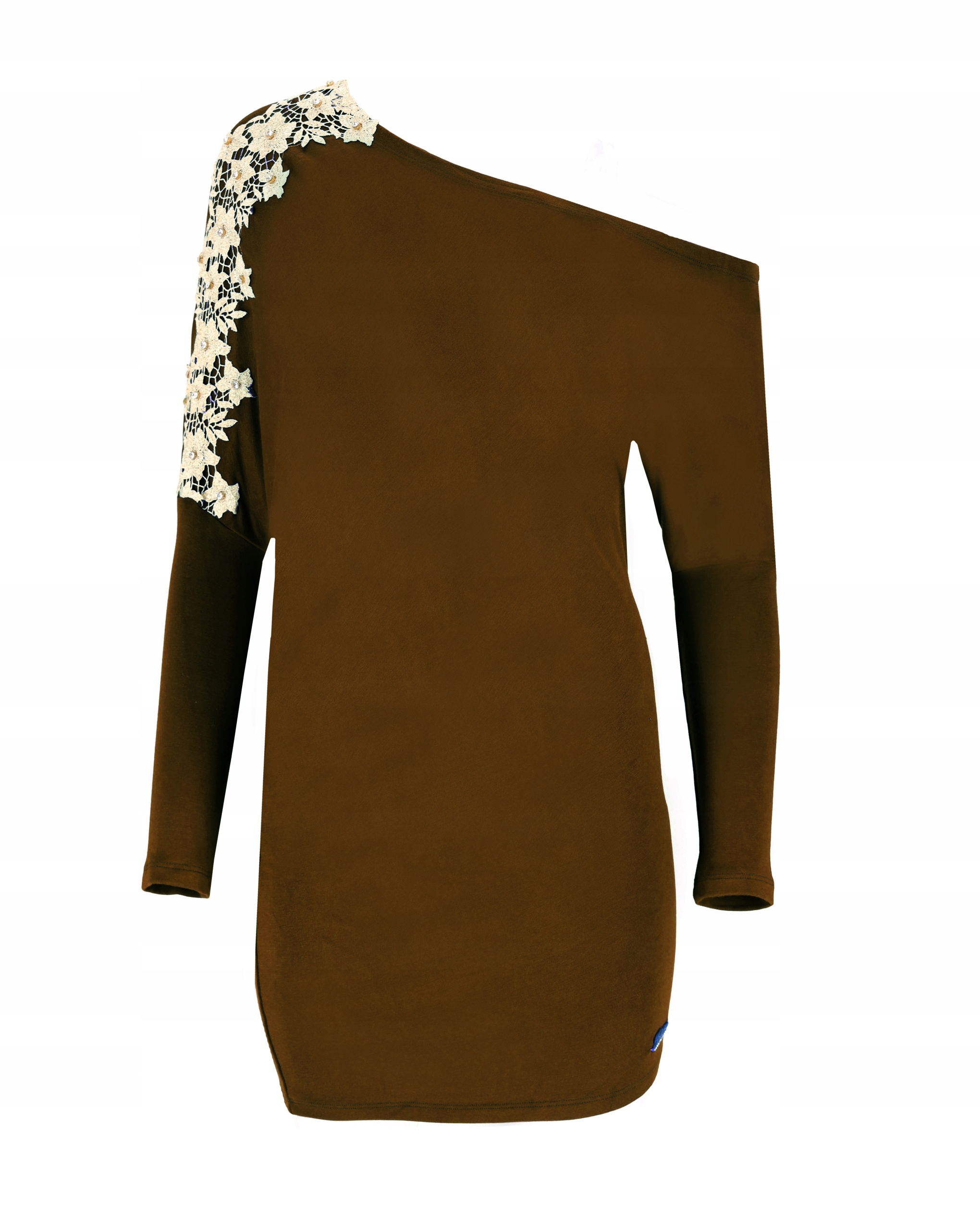 Šaty S Těsným Ozdobným Rukávem Asymetrický Výstřih