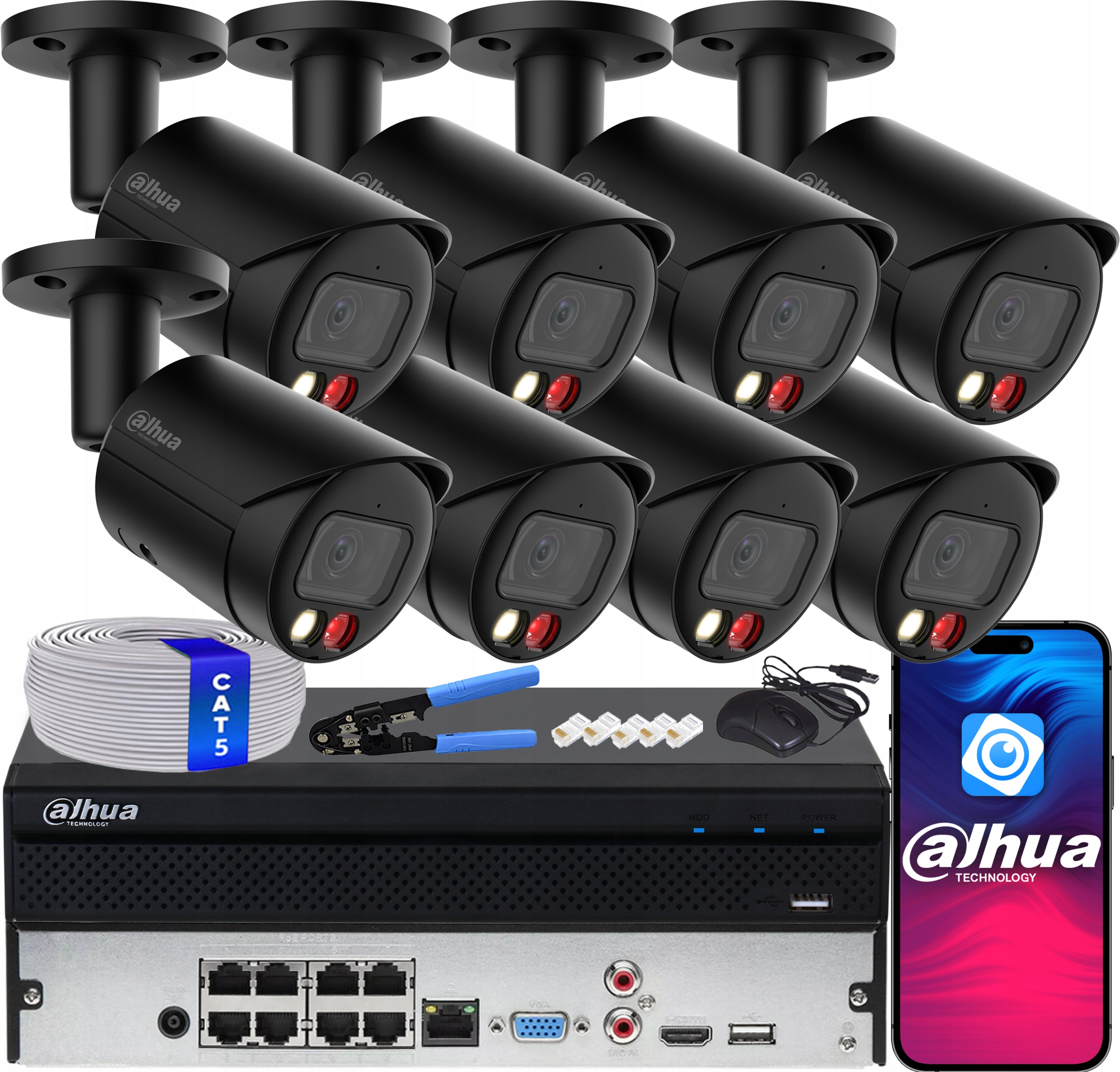 Monitorovací sada 8x Ip kamera 8Mpx Dahua IPC-HFW2849S-S-IL-0280B-BLACK