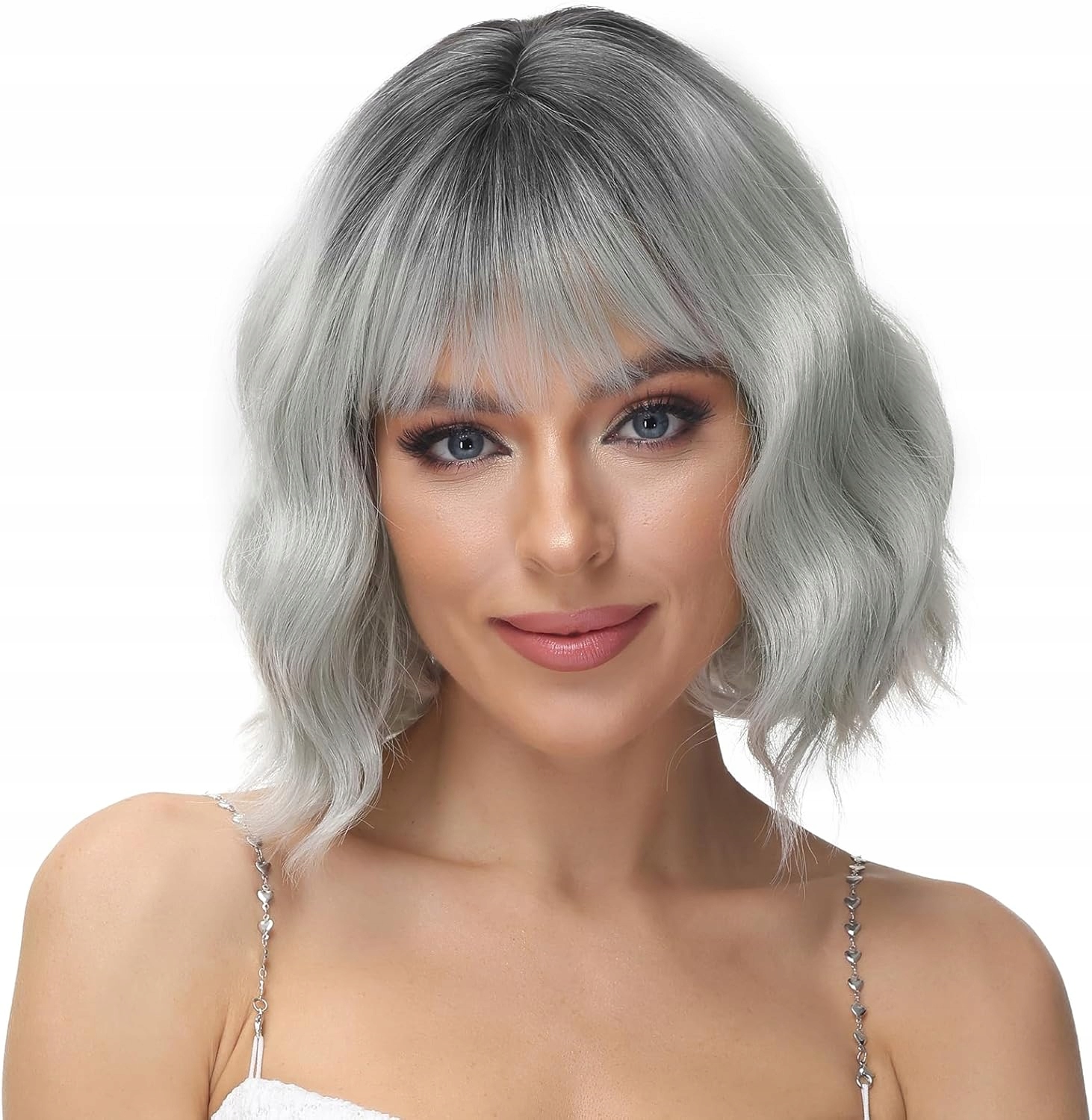 Paruka Bob Bestung vlnitá s ofinou šedá 25cm syntetické vlasy Krásná