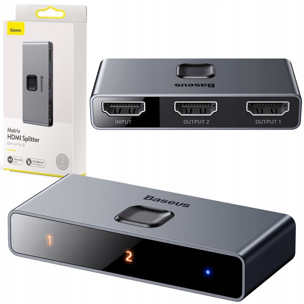 DWUKIERUNKOWY SPLITTER BASEUS ROZDZIELACZ 3x HDMI 4K 60Hz, 1x2 2x1