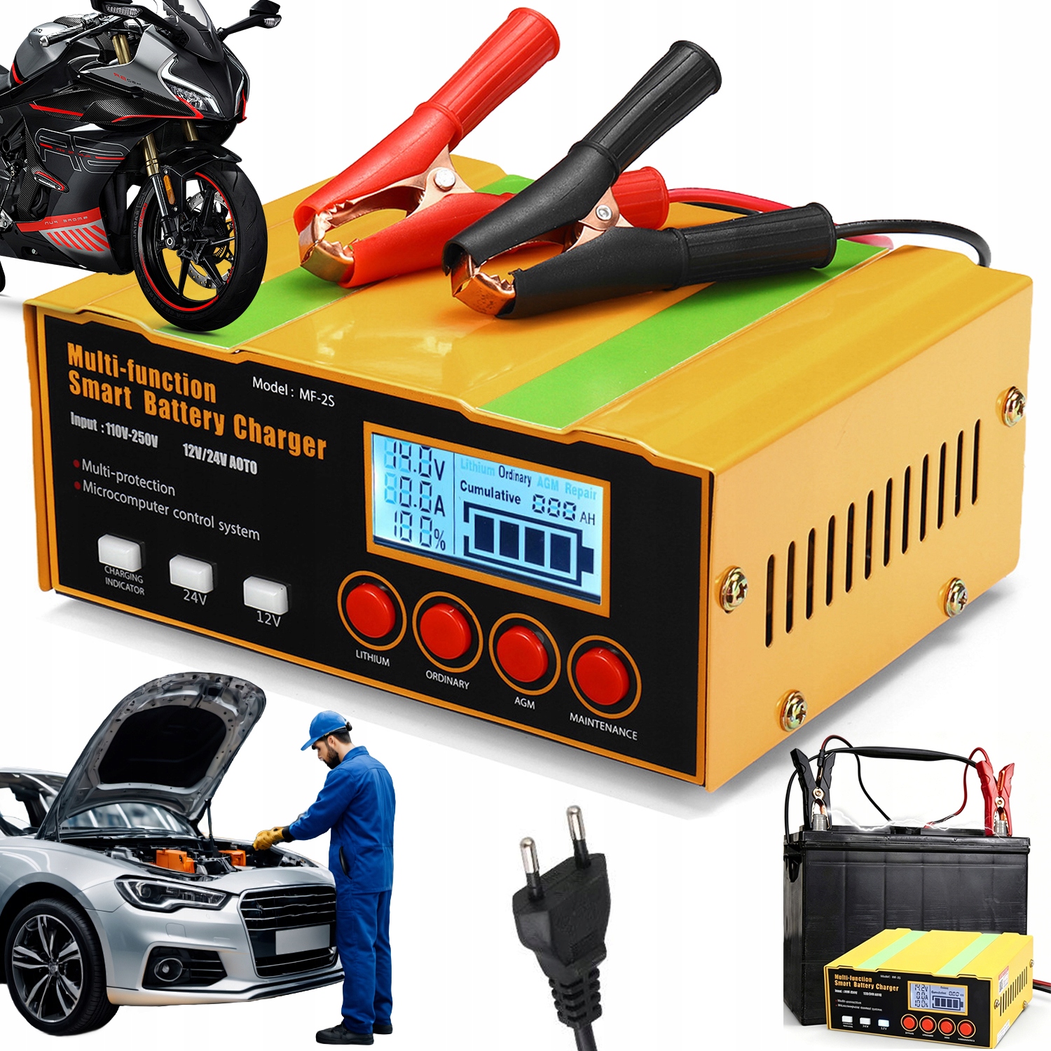 Výkonný Usměrňovač Pro Akumulátor LCD 12V 24V 12A, Funkce Opravy, Nabíječka
