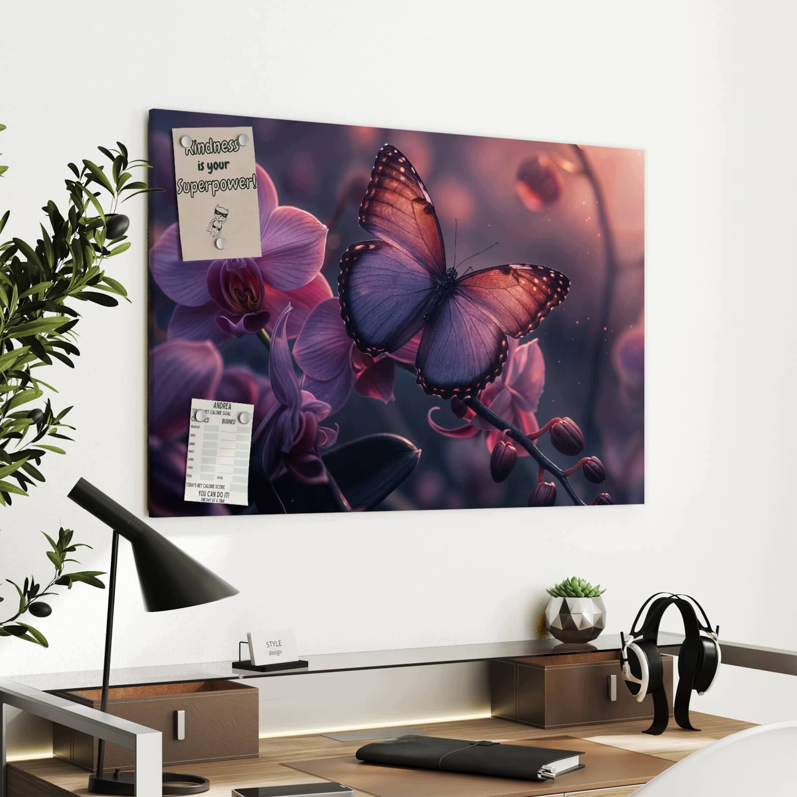 Magnetická tabule Motýl Květina 90 × 60 cm