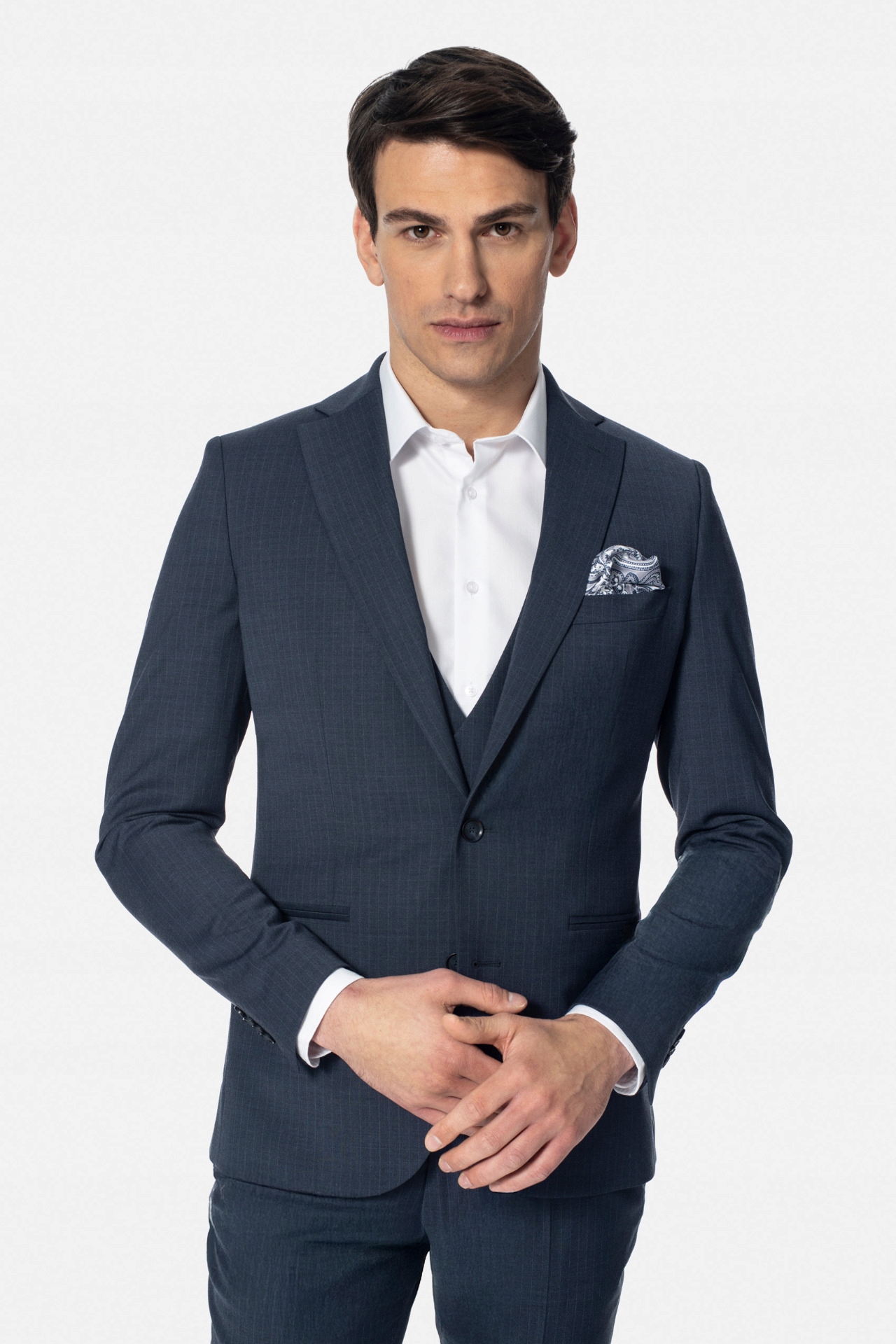 Marynarka Męska Arbon Granatowa Slim Fit Jednorzędowa Z Wełną 116 176