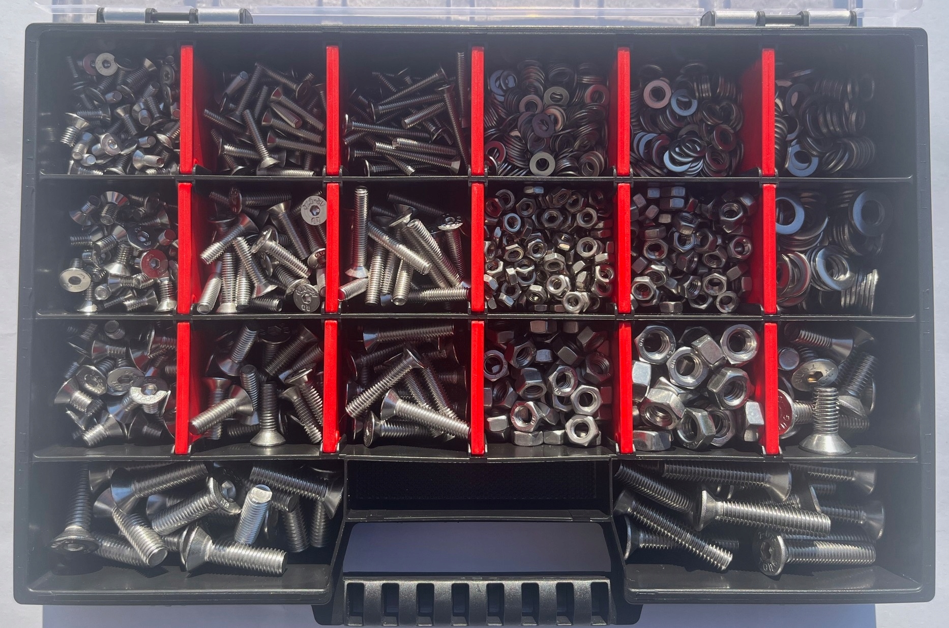 Zestaw śrub nakrętek i podkładek stożek imbus stal nierdzewna A2 925szt.(6)