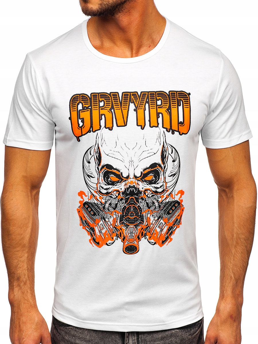 

T-shirt Męski Z Nadrukiem Biały KS2653 DENLEY_2XL
