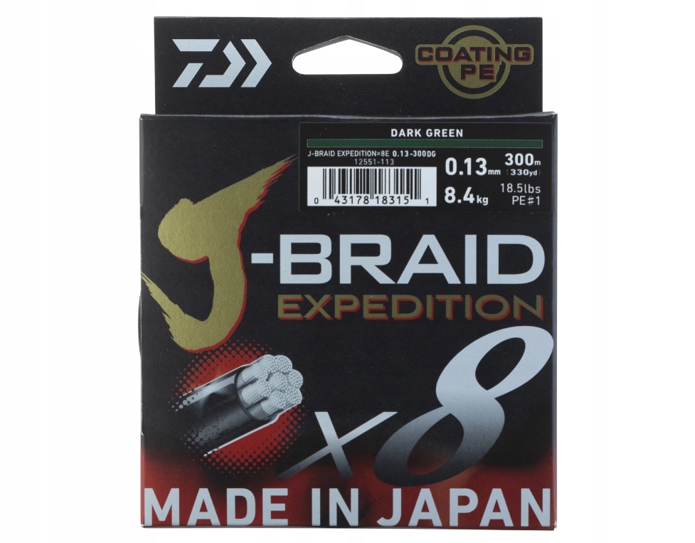 Plecionka Daiwa J-Braid Expedition X8E 0.18mm 150mm Dark Green
