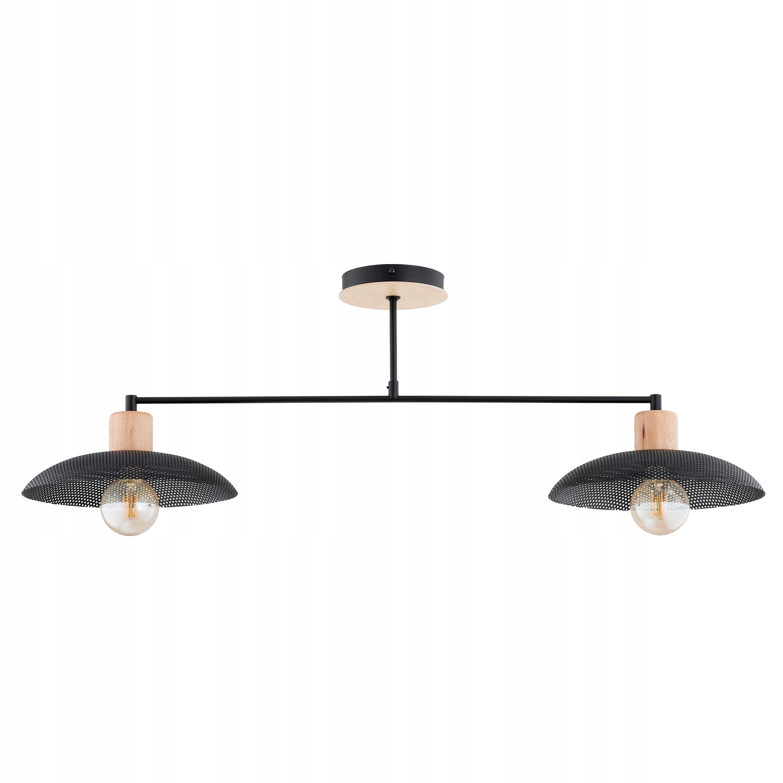 Dvojitá stropná lampa Neli Čierna, kov a drevo 2xE27, závesná