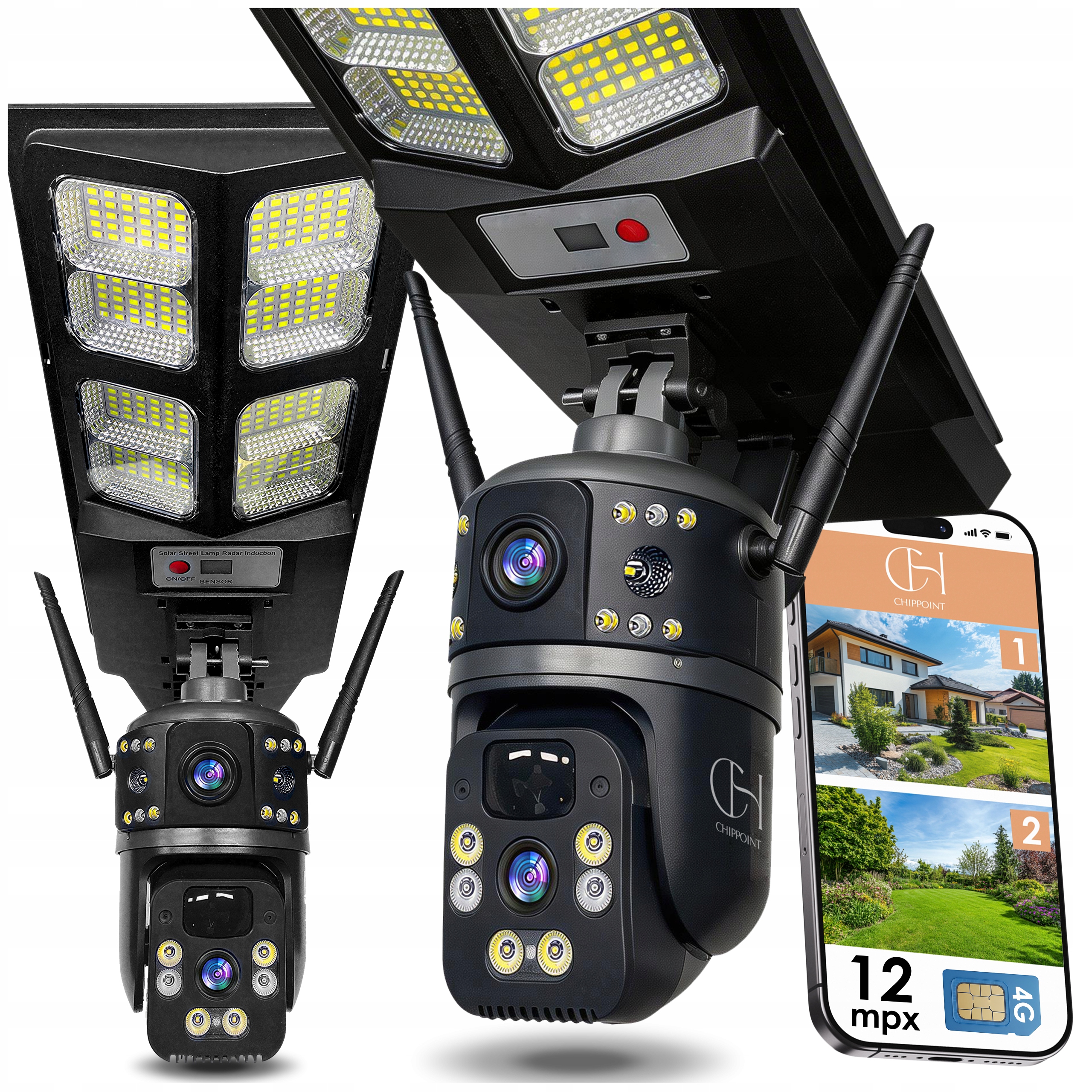 Kamera Solarna 12MPx 4G Lte Na Sim Obrotowa 2 Obiektywy Bezprzewodowa IP66