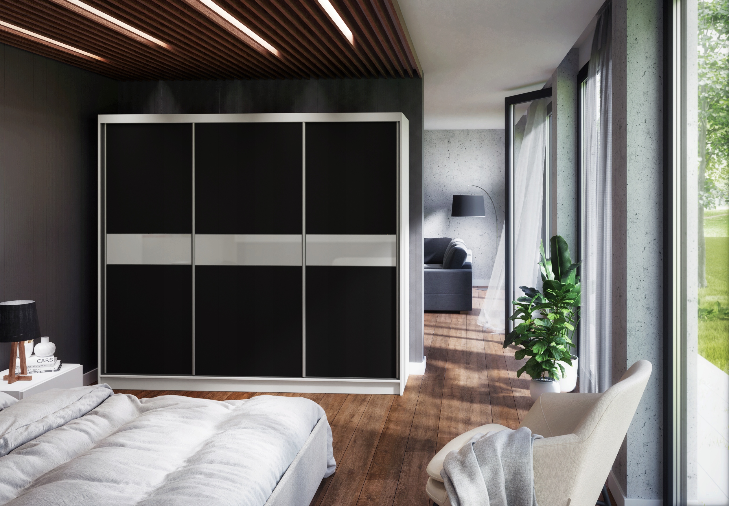 Szafa trzydrzwiowa przesuwna garderoba 240 lustro Głębokość mebla 61 cm