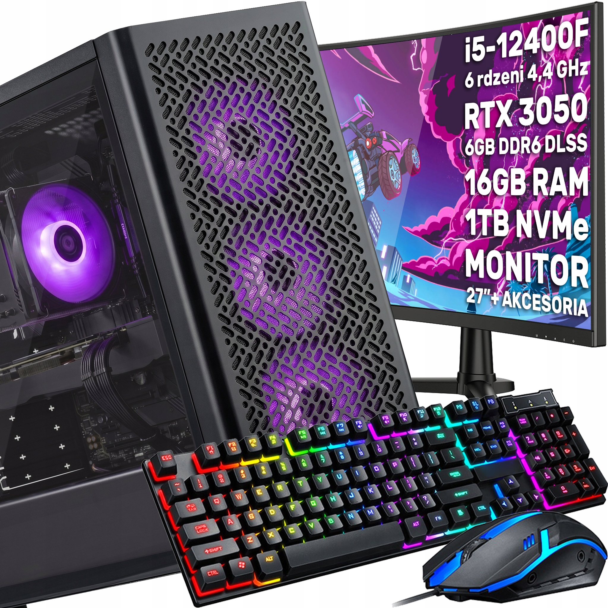 Herní sada i5-12400F Rtx 3050 16GB Ram 1TB Ssd 27 palců WiFi Windows 11