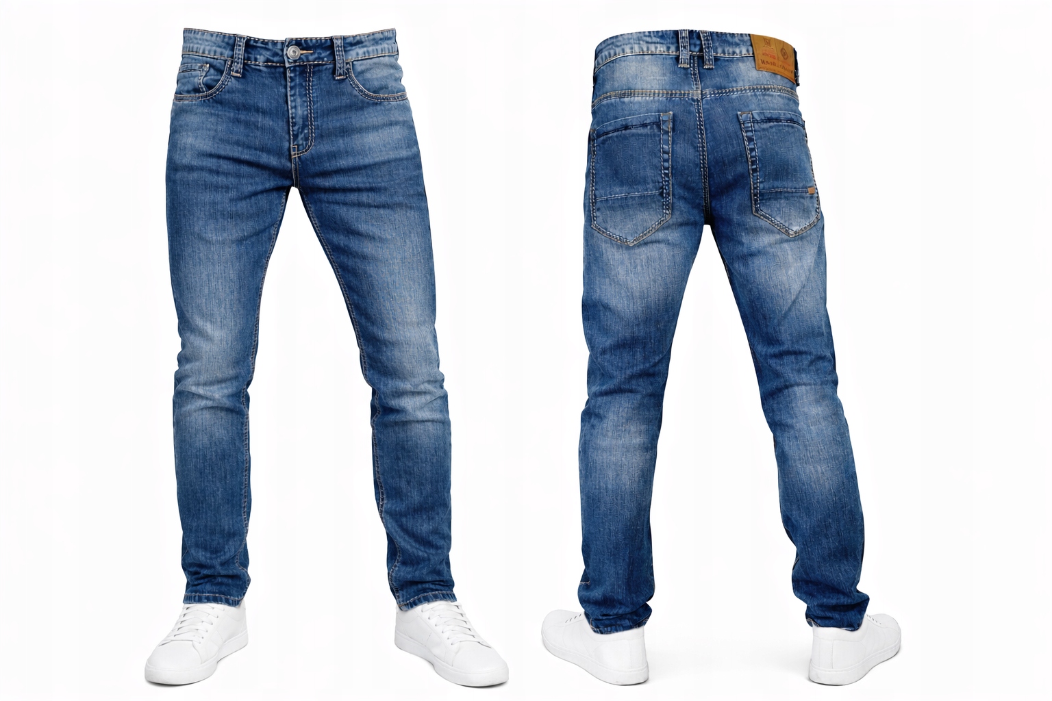 Męskie Jeansy Niebieskie Przecierane Klasyczne Denim Casual r.32