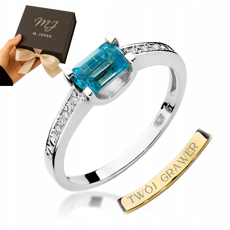 Prstýnek Bílé Zlato 585 S Topazem 0,65 ct Diamanty Gravírování M.jopek