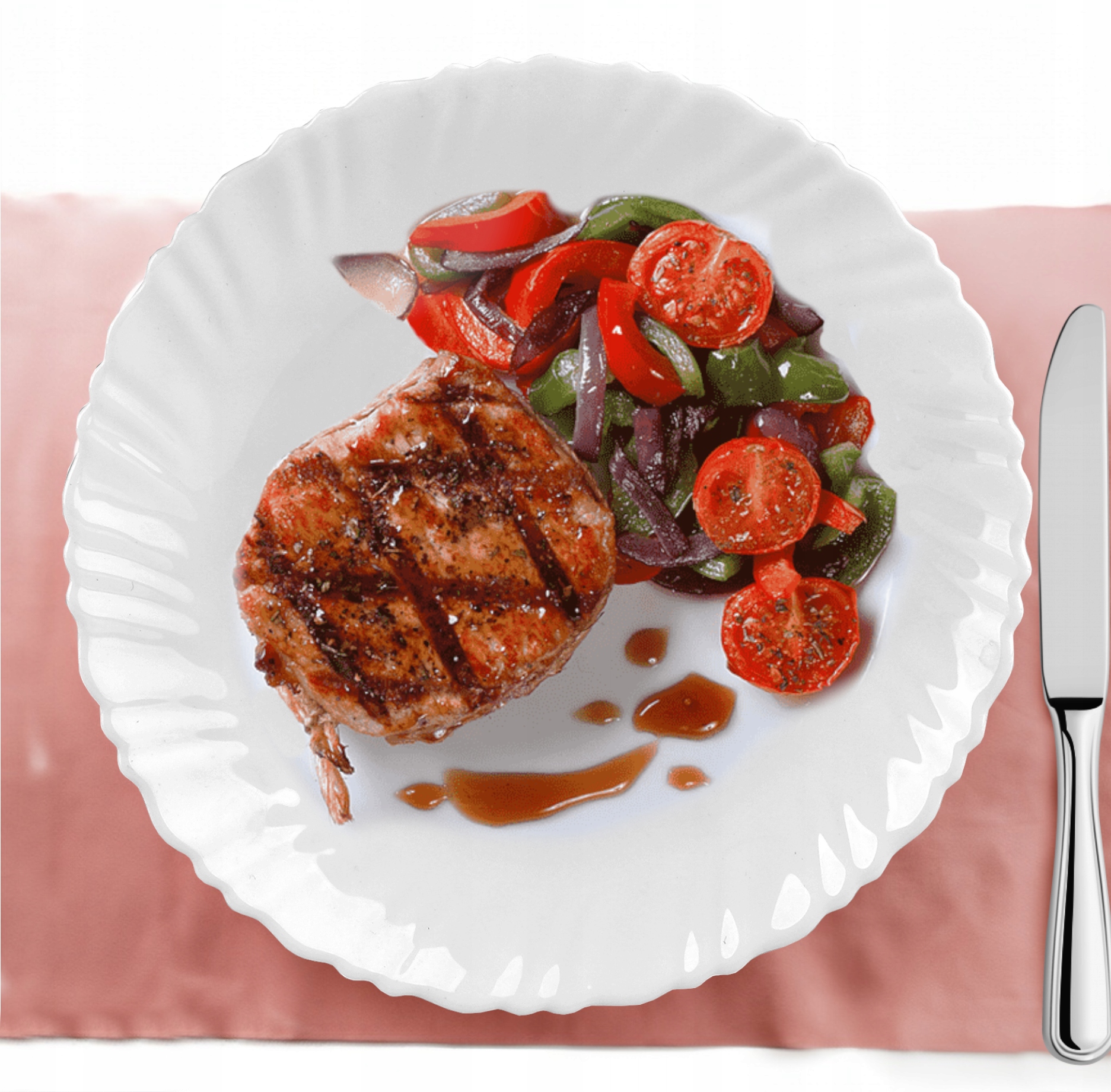 Serwis talerzy zestaw komplet OBIADOWY 18 elementów opal biały zdobiony Kształt Okrągły