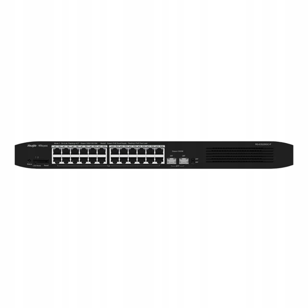 Riaditeľný prepínač PoE RG-ES226GC-P-24xPoE 2xSFP Uplink, 370W Ruijie