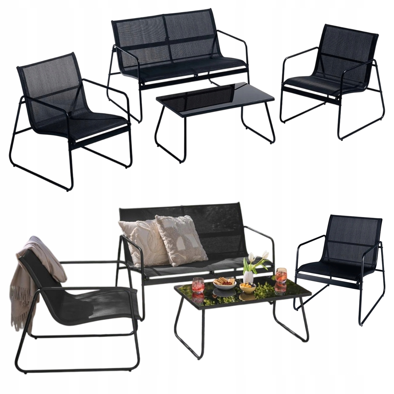 Sada Zahradního Sedacího Nábytku Stolek 2 Židle Lavička 4 Prvky