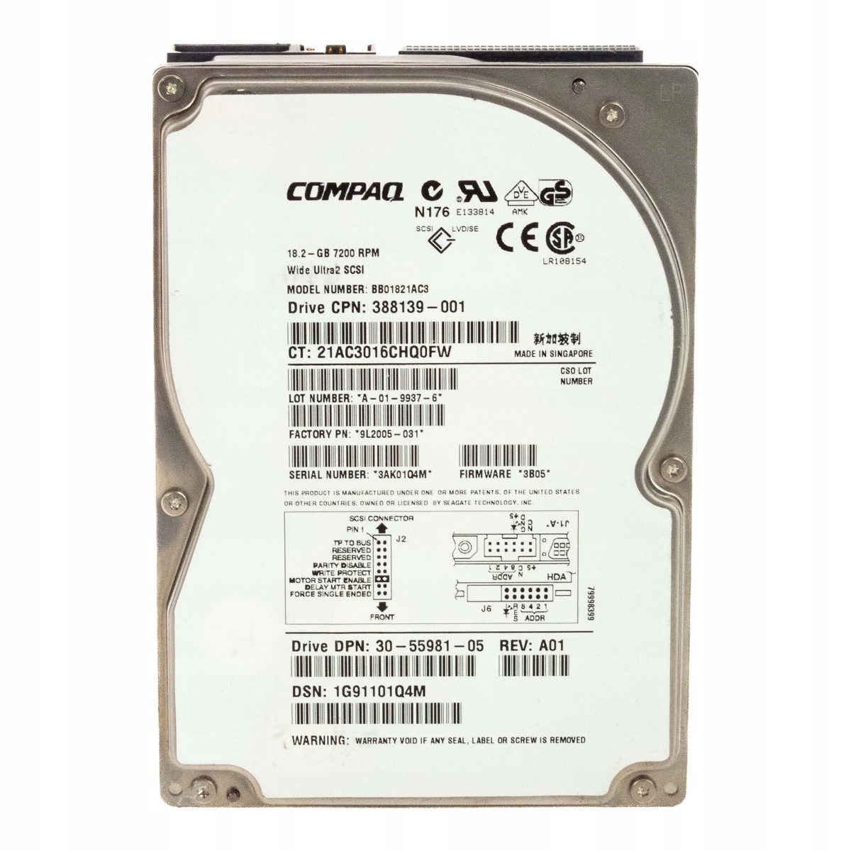 Compaq 388139-001 18.2GB 7.2K ULTRA2 Scsi 68-PIN 3.5'' BB01821AC3
