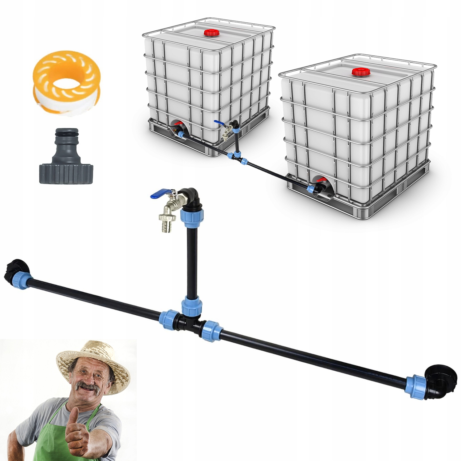 Spojka Dvou Nádrží 1000L Ibc Mauzer Hadice T-rozdělovač 25MM Kohoutek 3/4in Pe