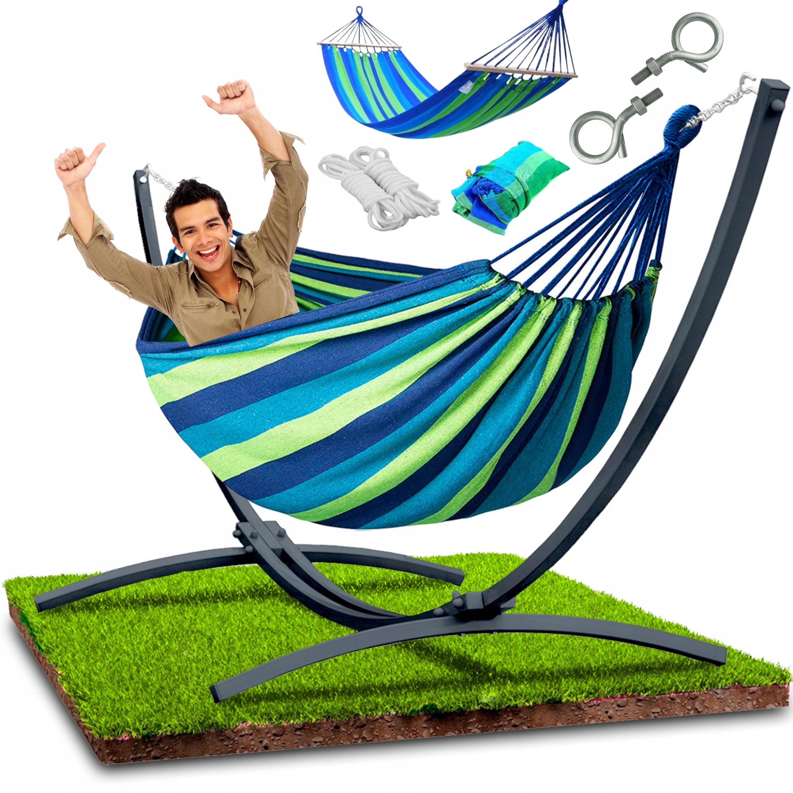 HAMAK ZE STELARZEM DWUOSOBOWY ZESTAW METALOWY XXL