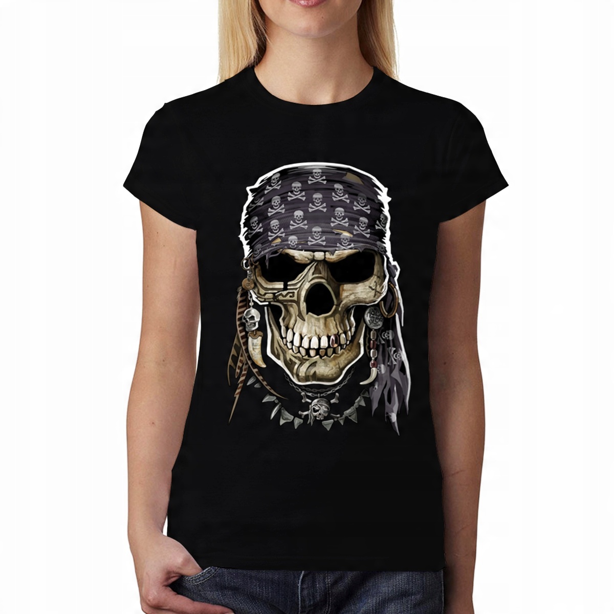 

Piracka Czaszka T-shirt Damski Czerń M