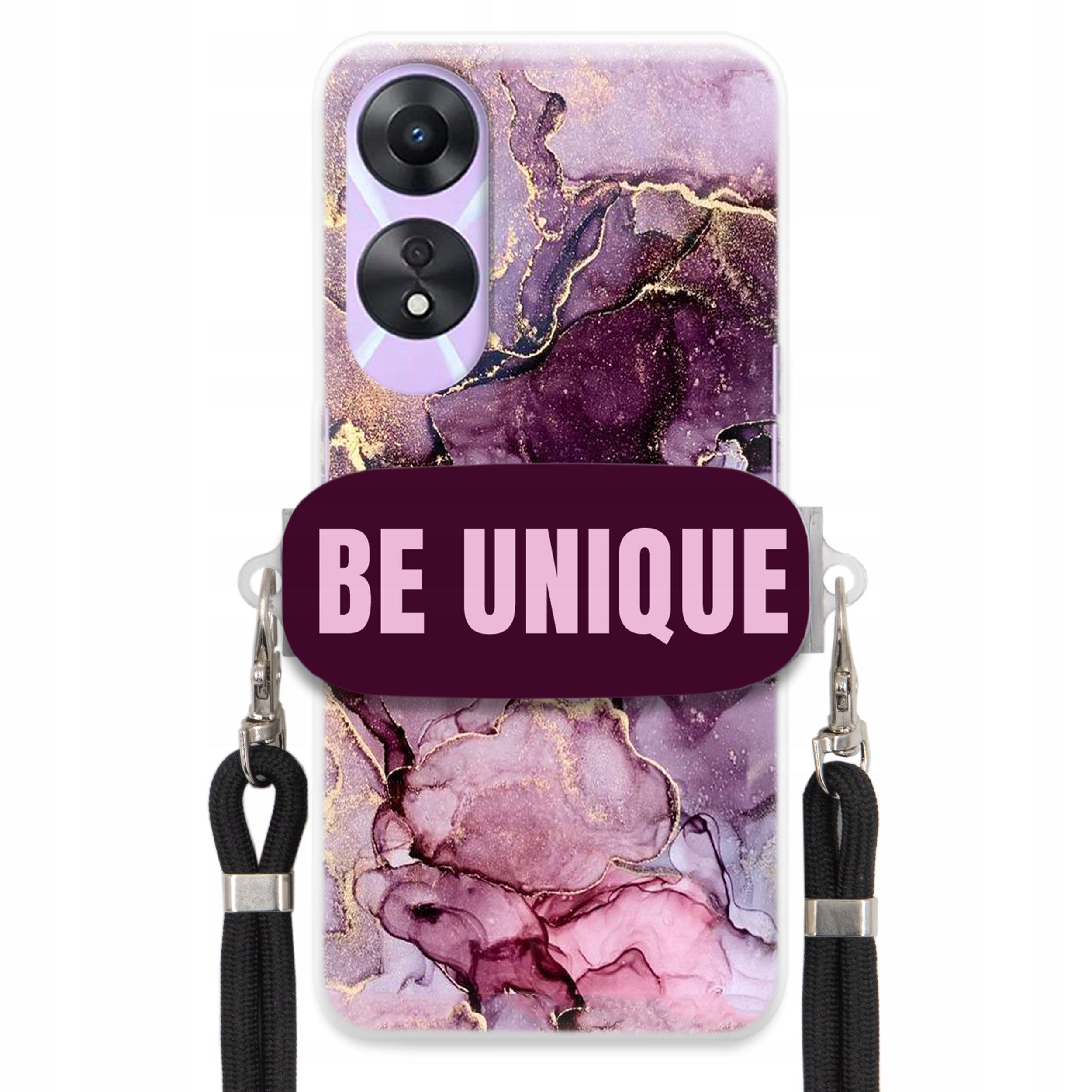 Prémiové puzdro pre Oppo A78 5G držiak na šnúrku Čierny fialový mramor