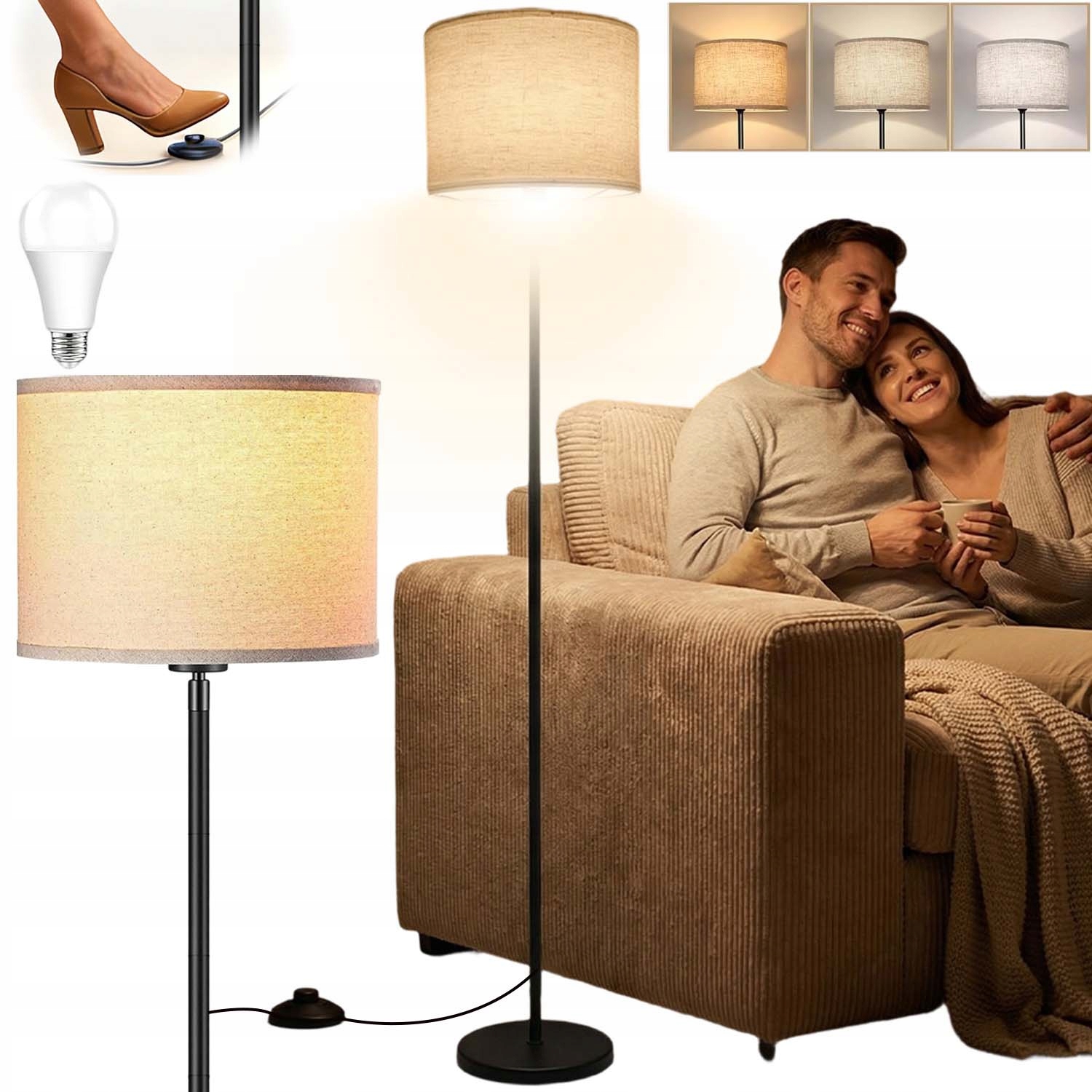 Stojací Led Lampa S Pětisekčním Sloupkem A Stínítkem, 3 Režimy E27 9W
