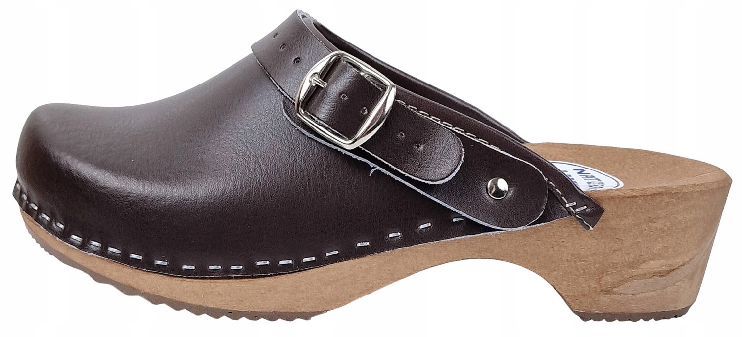 Klasyczne Pełne Chodaki Damskie Medyczne Skórzane Drewniaki BRĄZOWE *41* Kolor brązowy