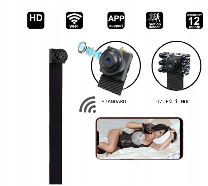 MINI KAMERKA WiFi ANDROID iOS REAGUJĄCA NA RUCH Jakość zapisu Full HD (1920 x 1080)
