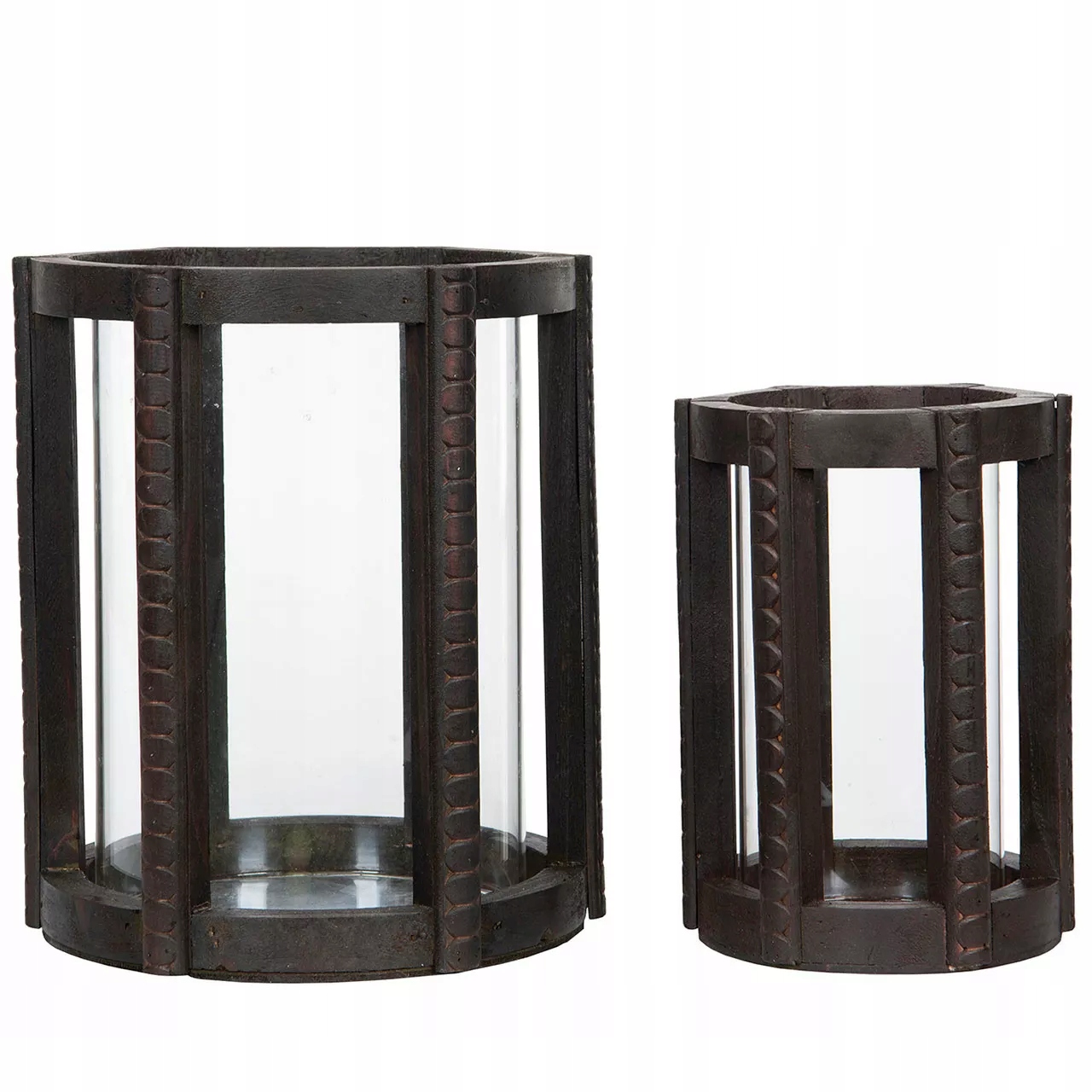 Svícen Tealight Dřevěný Hnědý skleněný do obývacího pokoje na stůl okno 2 ks