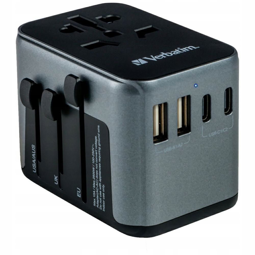 Verbatim Cestovní adaptér EU/UK/US2xUSB-A/2xUSB-C Pd 30W UTA-03 černý/blac