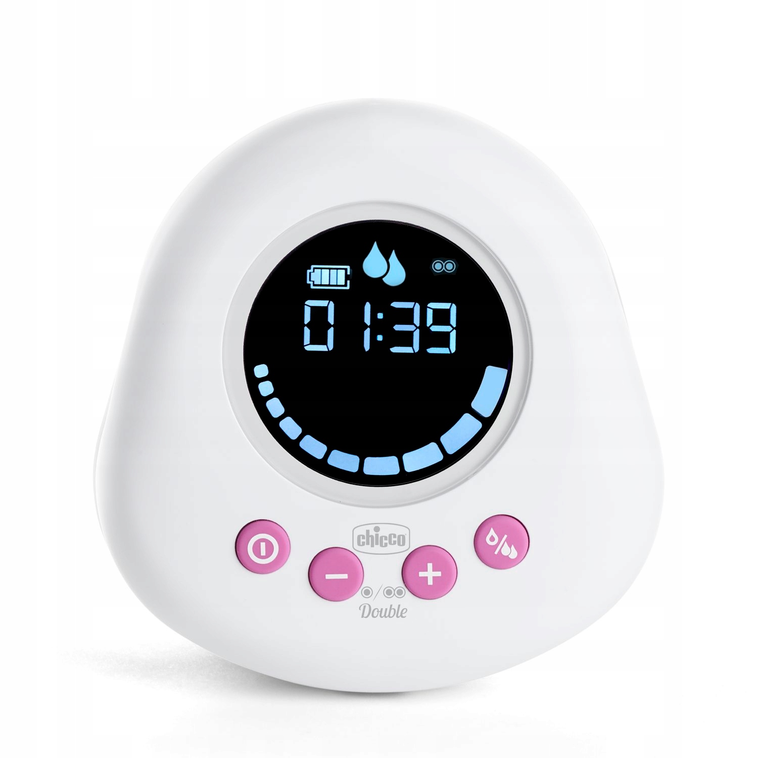 SZYBKI PODWÓJNY LAKTATOR ELEKTRYCZNY ODCIĄGACZ POKARMU NATURALLYME CHICCO Elementy zestawu butelka laktator podstawka pod butelkę