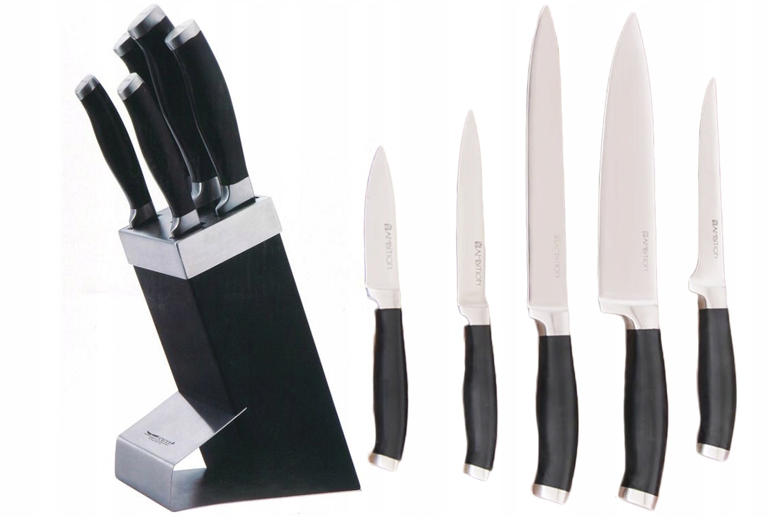Sada kuchynských nožov v stojane, ozdobné čierne, 6 prvkov