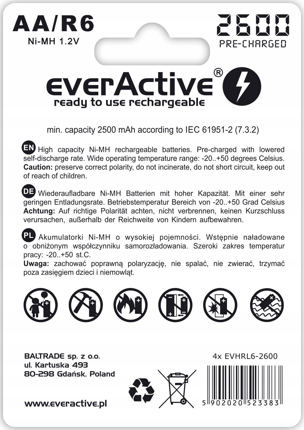 4x AKUMULATORKI everActive R6 AA 2600mAh baterie Marka Everactive