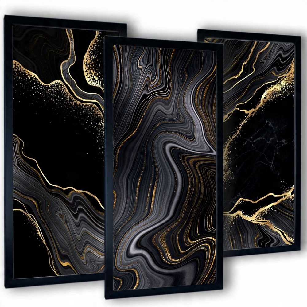 

3 obrazy do salonu plakaty czarny marmur 2 99x63