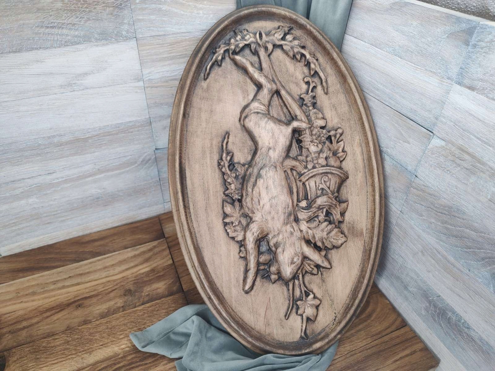 Obraz dřevo zajíc ozdoba na dárek pro lovce